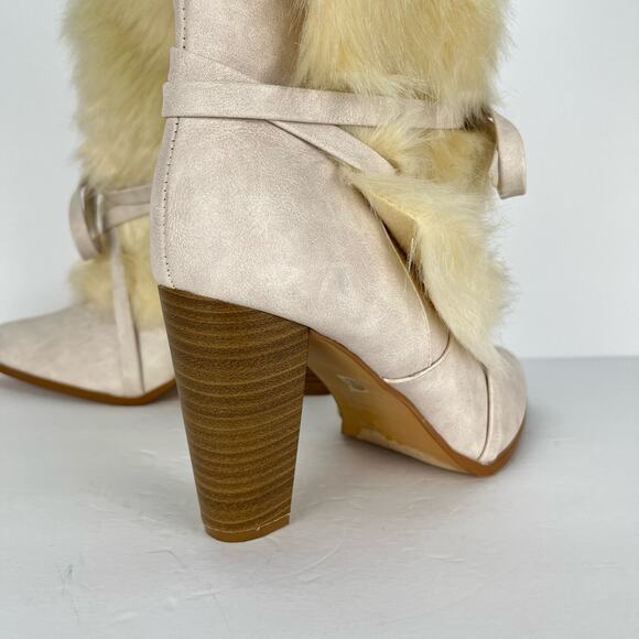 Penny Loves Kenny Aper Boots Vegan Leather Faux Fur Mid Calf Bow Womens Size 9 - Picture 3 of 11